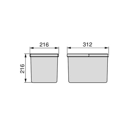Recipientes para gavetas de cozinha reciclados, Altura 216, 2x12, Plástico cinza antracite Emuca