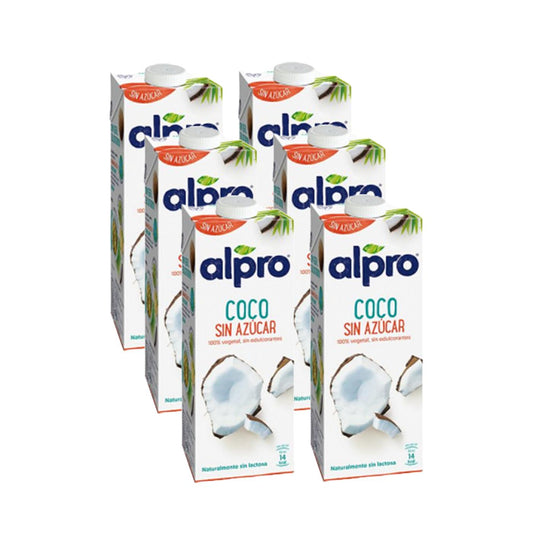 Embalagem de 6 bebidas de coco sem açúcar Alpro, 1 litro