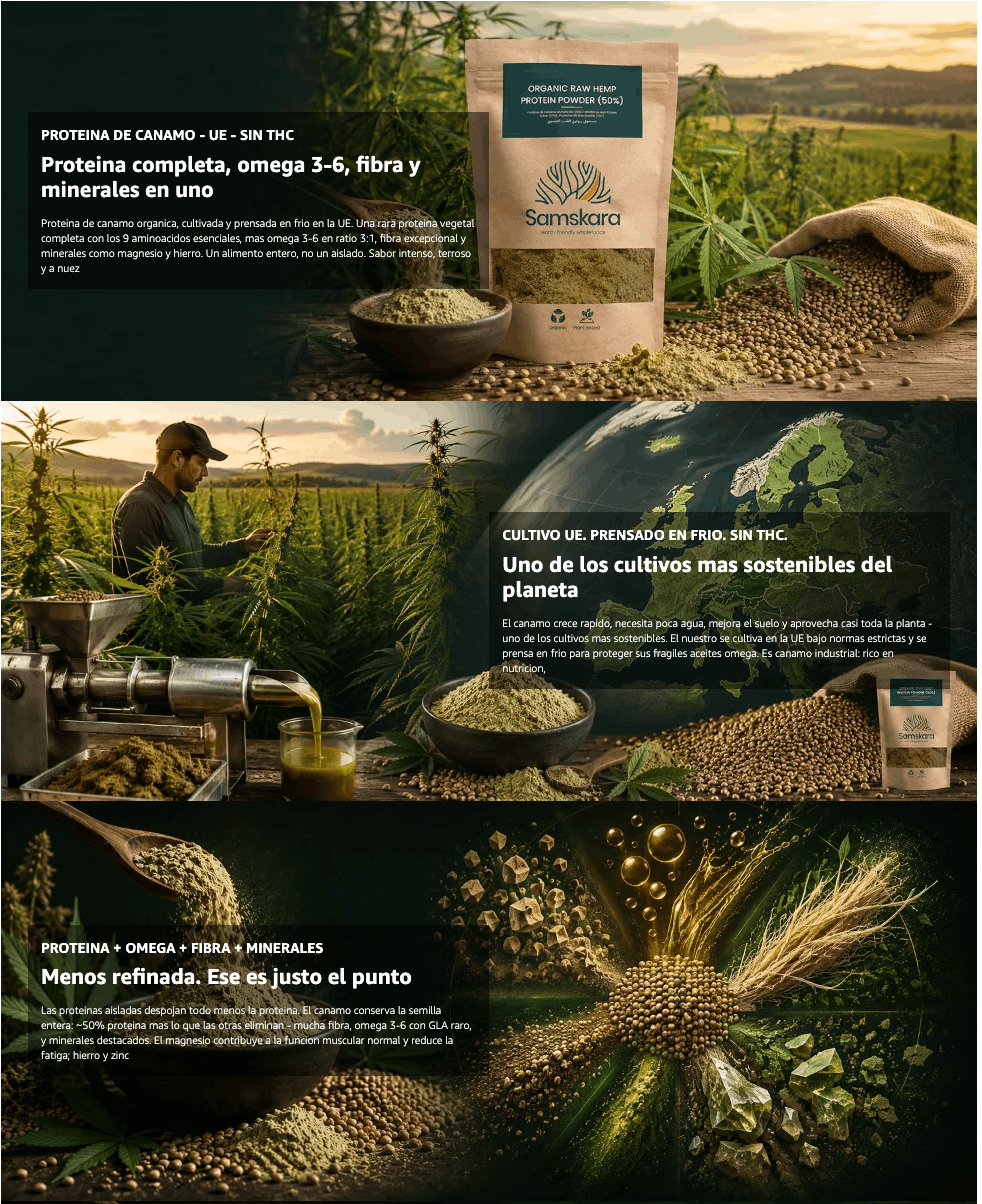 Proteína De Cáñamo Bio - 500g | Proteína Vegetal Ecológica Vegana Para Batidos Y Repostería, Sin Azúcares Añadidos_3