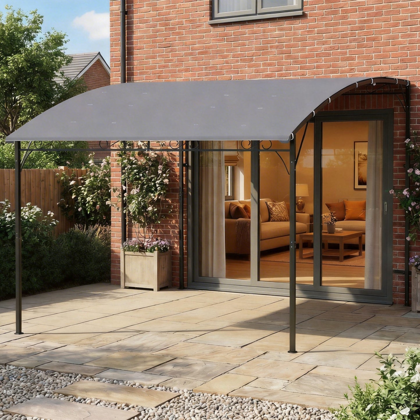 Outsunny Pérgola De Pared 2,8x3,8 M Con Techo Inclinado Estructura Metálica Gris_1