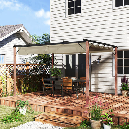 Outsunny Pérgola Con Techo Retráctil 4x3 M Resistente Al Agua Natural Y Café_1