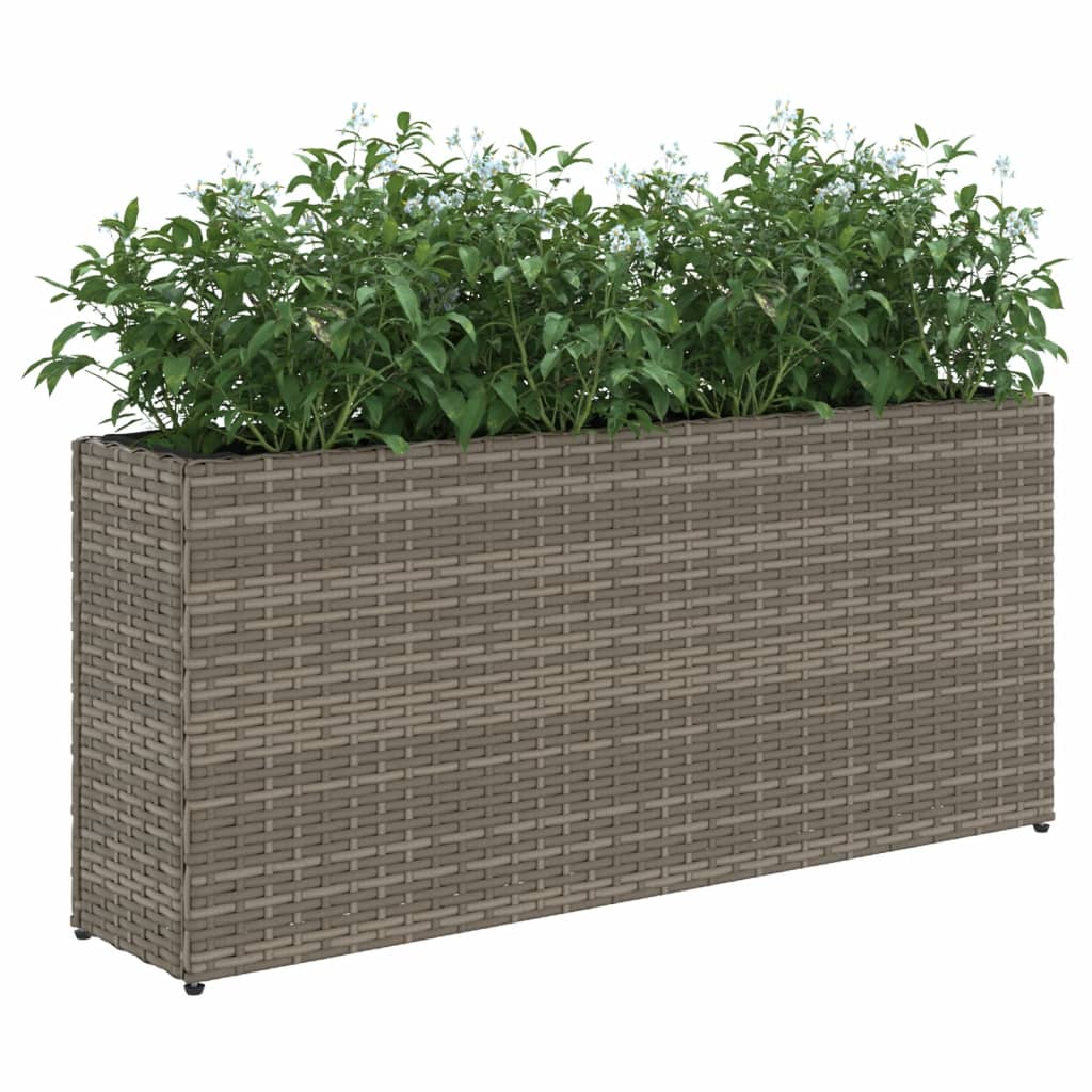 Jardinera Con 2 Maceteros De Ratán Sintético Gris 90x20x40 Cm_3