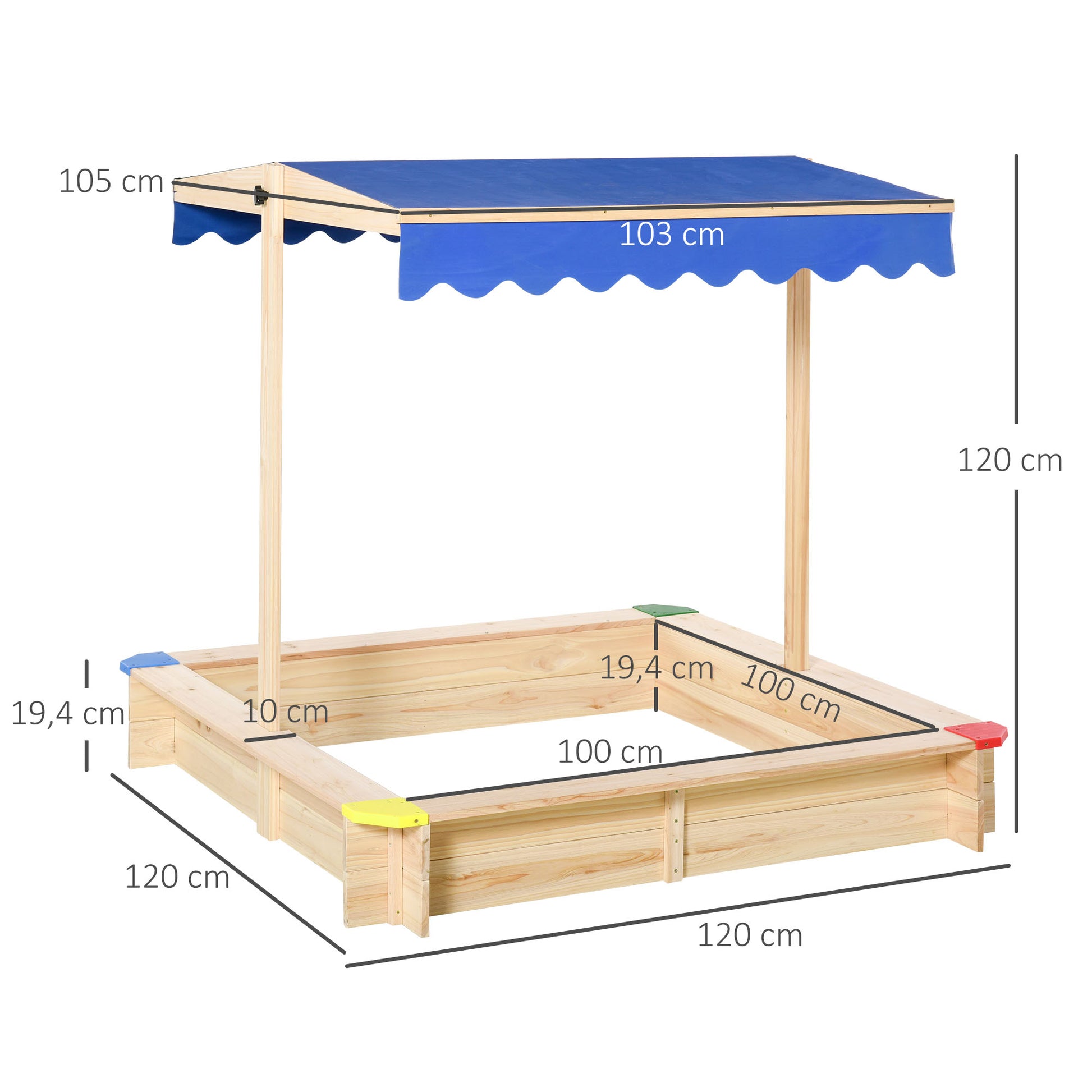 Outsunny Arenero De Madera Para Niños Con Techo Ajustable 120x120x120cm_2