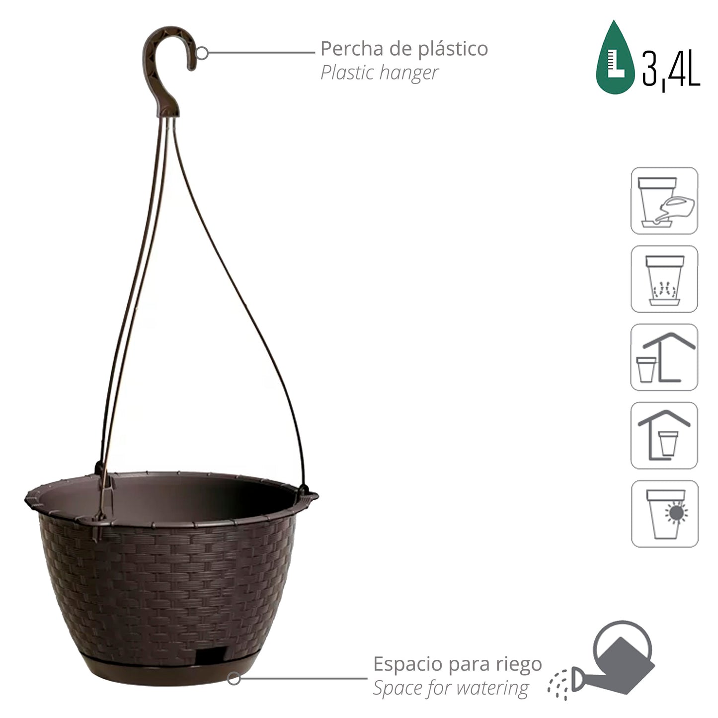 Macetero Colgante Ratolla Round W 3,4l., Dimensiones (mm) 217x217x142, Color Ocre Oscuro_2