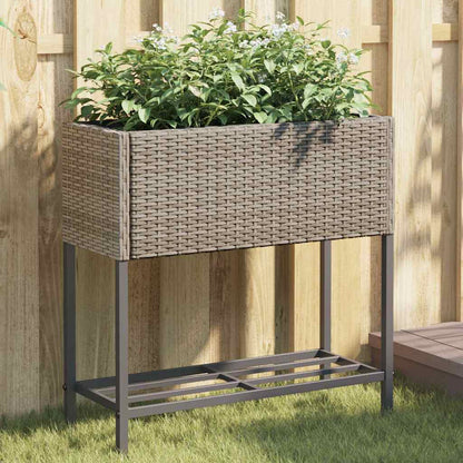 Jardinera Con Estante Ratán Sintético Gris_1