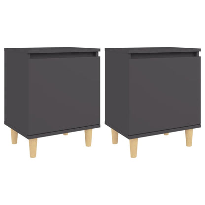 Mesitas De Noche Patas Madera Maciza Gris 2 Uds 40x30x50 Cm_0