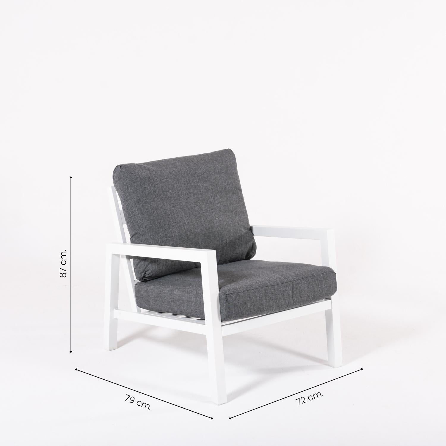 Conjunto De Sofás De Jardín, Mesa Con Tablero De Madera Y Aluminio + 2 Sillones + 1 Sofá De 3 Plazas, Color Blanco_4