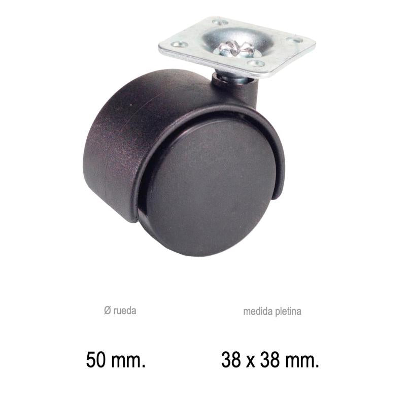 Rueda Domestica Nylon Negro Placa   50 Mm._0