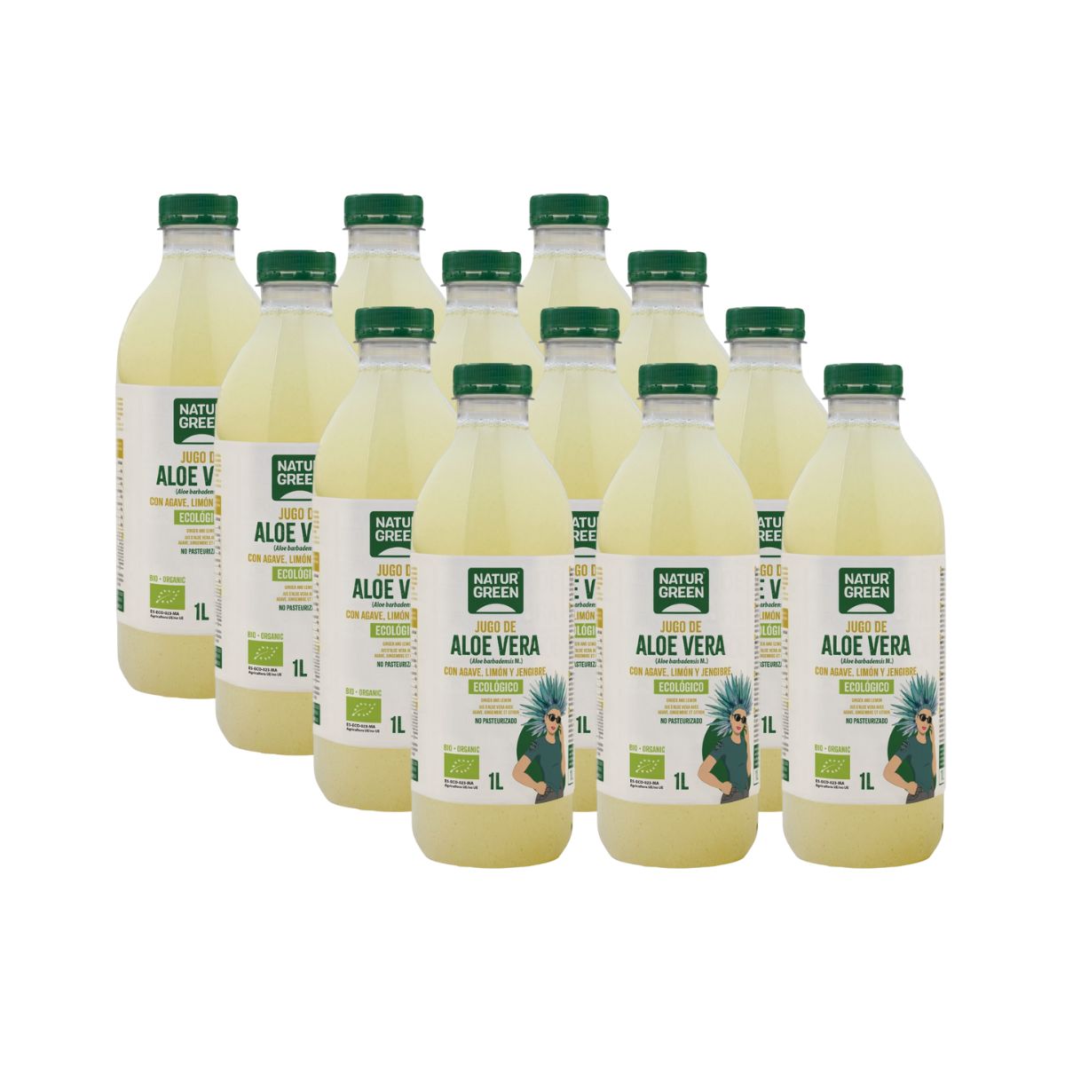 Embalagem x 12 Sumo de Aloé vera com agave, limão e gengibre NaturGreen 1 L