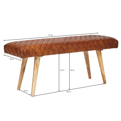 Banco De Cuero Y Madera Maciza 115x53x38 Cm_3