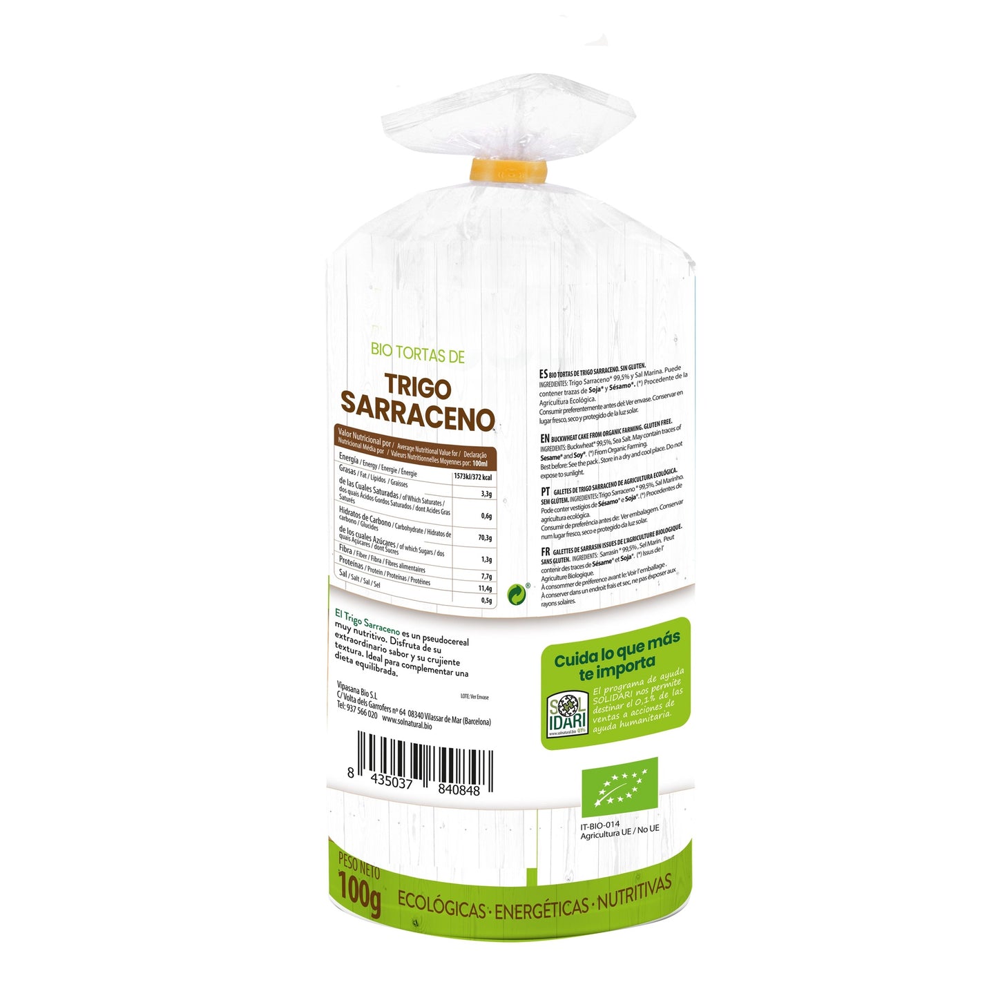 Pack 12x Tortitas de Trigo-Sarraceno Bio Sem Glúten Sol Natural 100 g