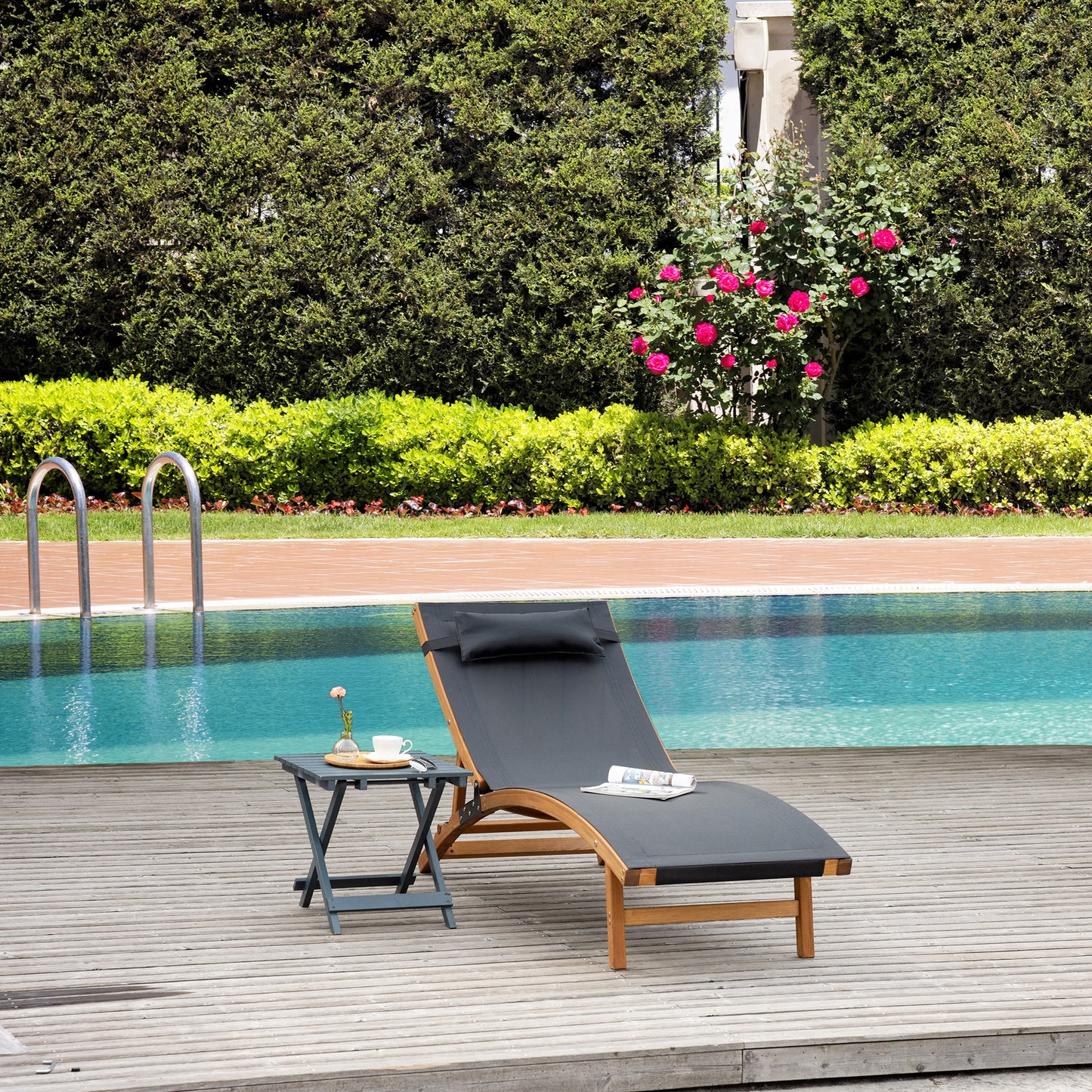 Outsunny Tumbona De Jardín Respaldo Ajustable Reposacabeza Extraíble 182x64x71cm_1
