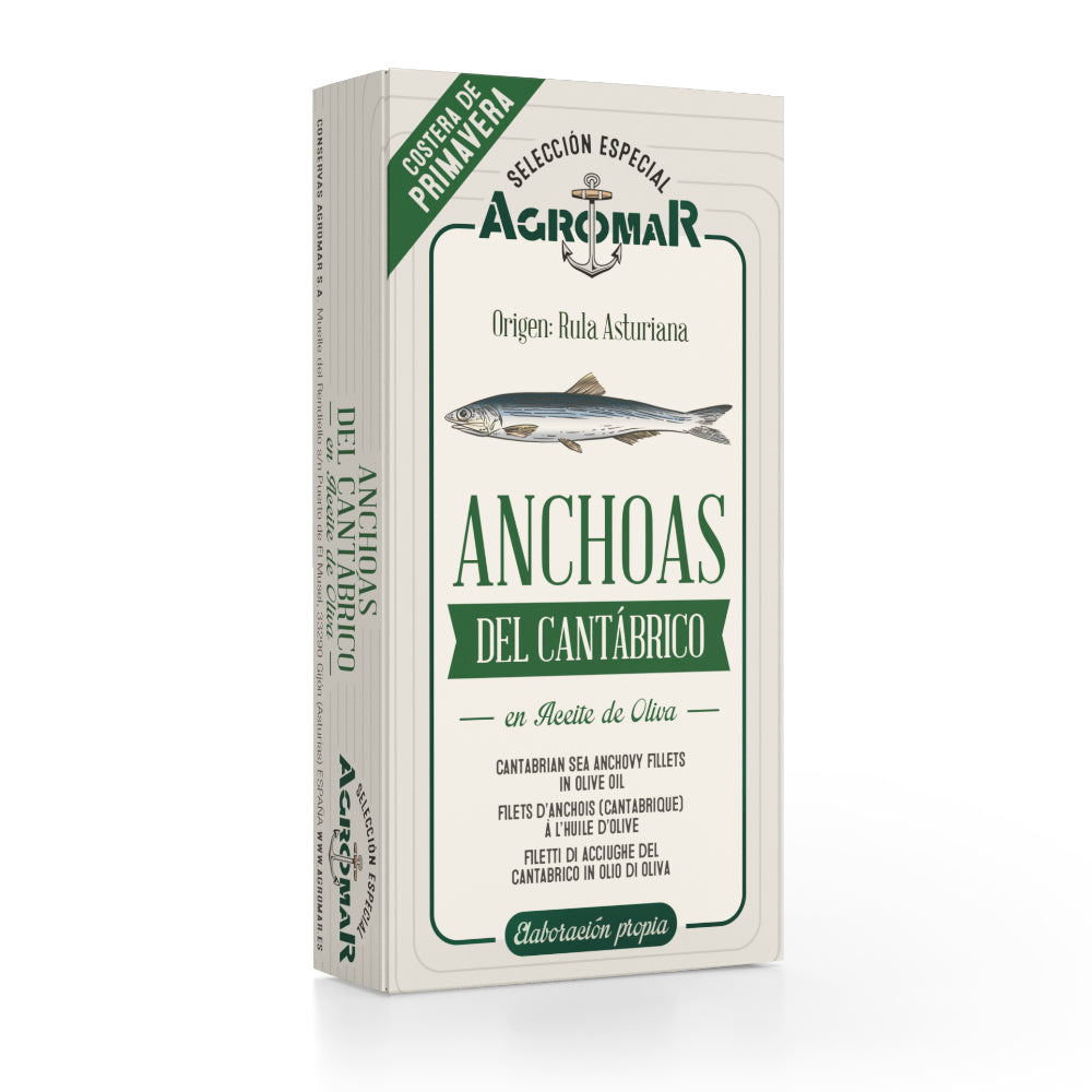Anchoa del Catábrico en Aceite de Oliva en lata AGROMAR 9-10 filetes (30 g peso escurrido)
