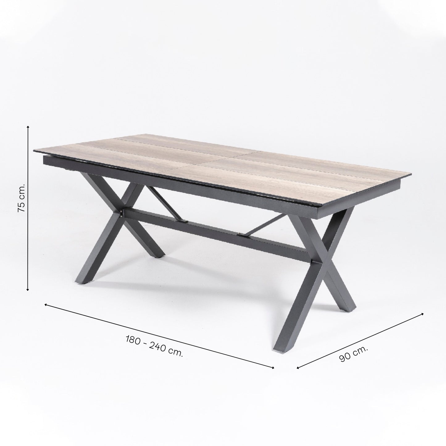 Conjunto De Mesas Y Sillas Apilables De Jardín, Mesa Extensible 180 A 240 Cm, Aluminio Y Hpl, Color Antracita_4