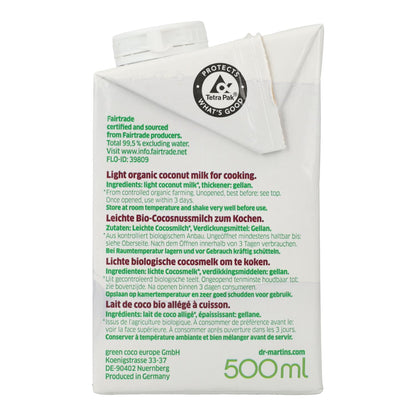 Creme de Leite de Coco Biológico Dr. Antonio Martins para Cozinhar 500 ml