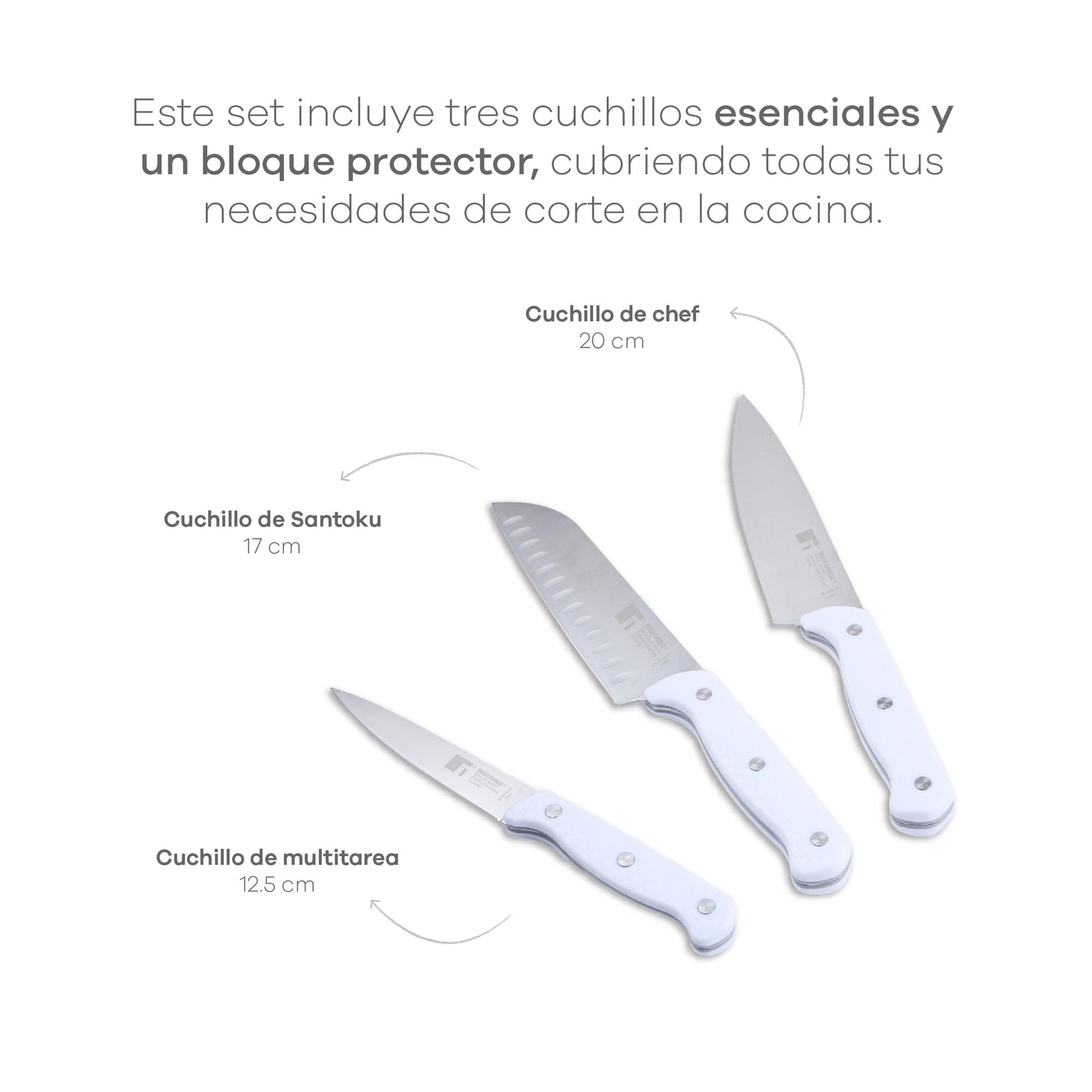 Set De 3 Cuchillos (chef + Santoku + Multiusos) Con Tacoma Naturally En Acero Inoxidable Bergner_1