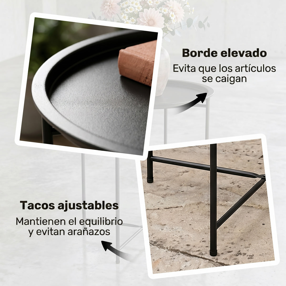 Mesa Auxiliar Exterior Outsunny Acero Negro 46x46x50 Cm_5