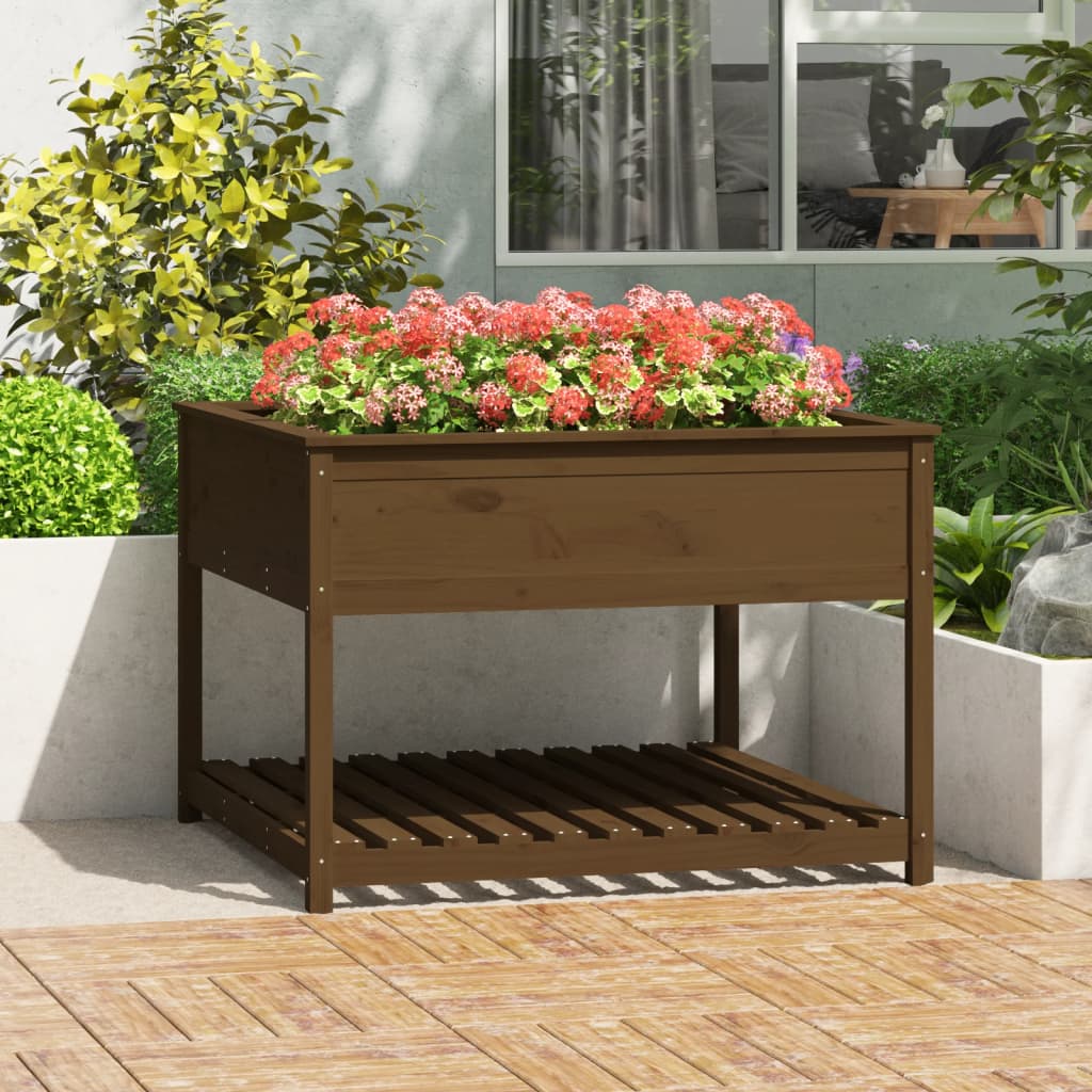 Jardinera Y Estante Madera Maciza Pino Marrón 111,5x111,5x81 Cm_1