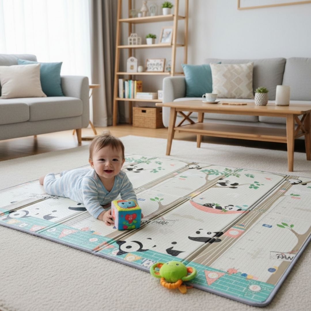 Bathby | Alfombra Plegable Para Bebé 200 × 180 Cm, Reversible Pandas/bosque_4
