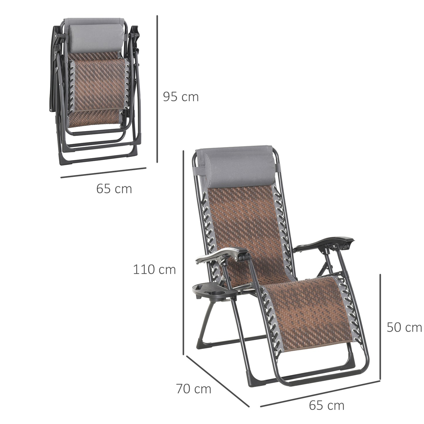 Outsunny Tumbona Plegable De Ratán Con Respaldo Ajustable Reposacabezas_2