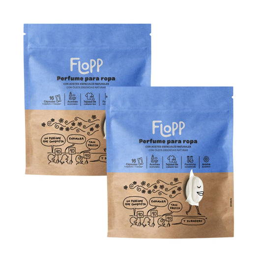 Embalagem de 2 x perfume para roupa ECO Flopp 16 cápsulas