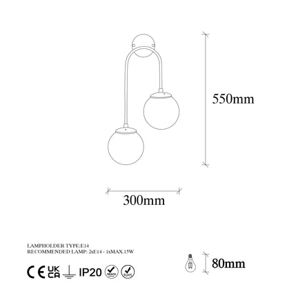 Aplique De Pared Pantalla Blanca, Metal , Negro, 30x24x55, Casquillo 2 X E14 Max 15 W_1
