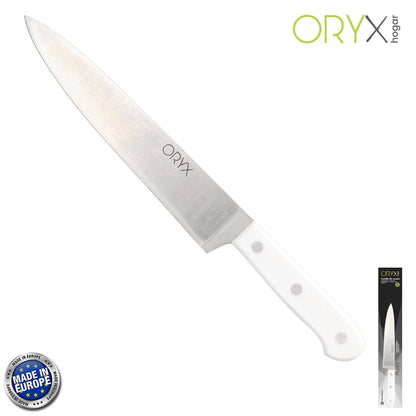 Cuchillo Husky Cocina 20 Cm. Hoja Acero Inoxidable, Cuchillo Carne, Cuchillo Pescado, Cuchillo Chef, Mango Ergonomico Blanco