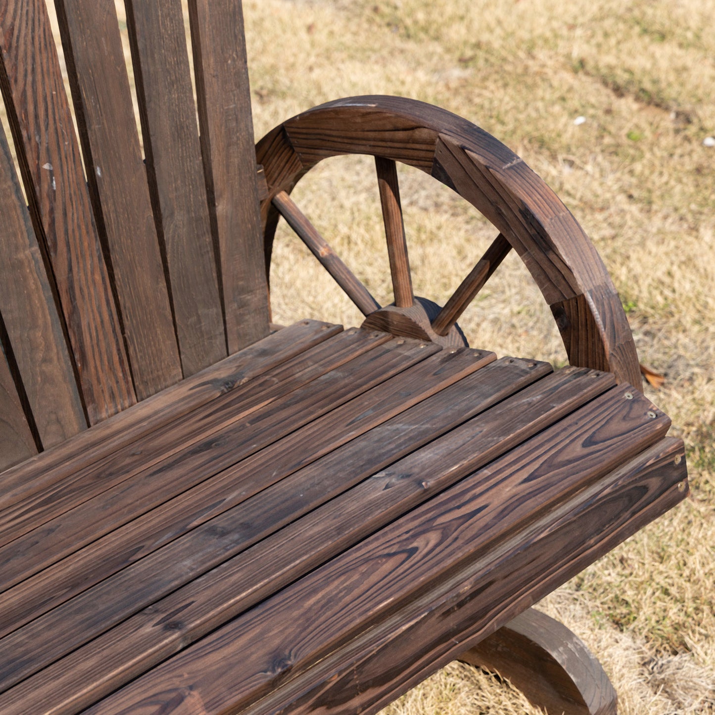 Outsunny Banco De Madera Con Apoyabrazos En Forma De Rueda 108x66x95 Cm Marrón_3