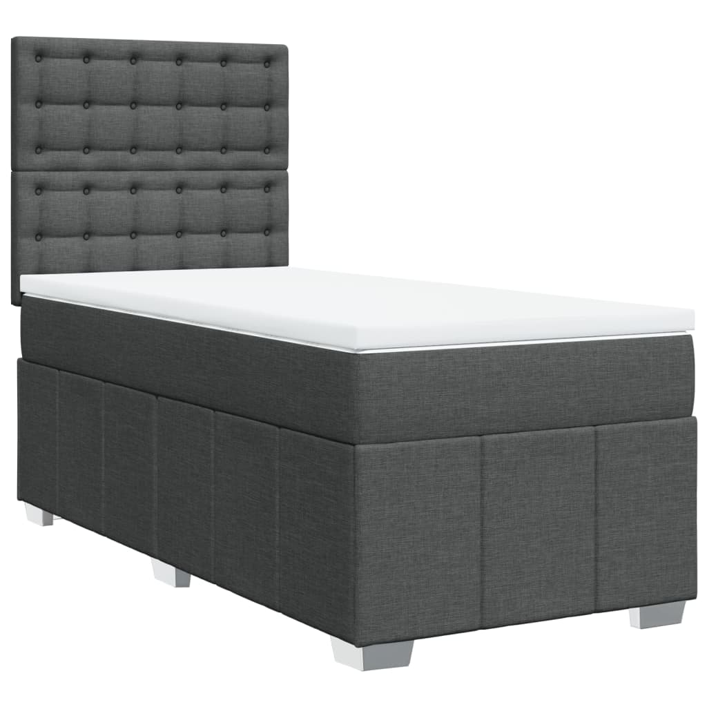 Cama Box Spring Con Colchón Tela Gris Oscuro 100x200 Cm / Vetonek_2
