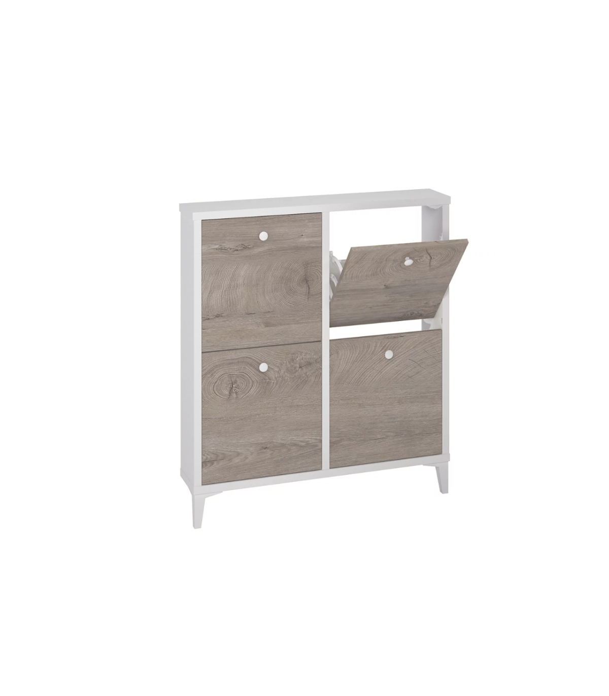 Zapatero Cuatro Trampones En Blanco Y Roble. 90 Cm(ancho) 100 Cm(altura) 18 Cm(fondo)_2