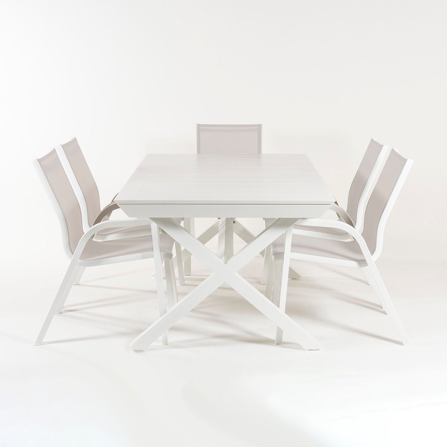 Conjunto De Mesas Y Sillas Sillones Apilables, Para Jardín, Aluminio Y Textilene, Color Blanco, Mesa:170x100x75 Silla: 90x66x56_3