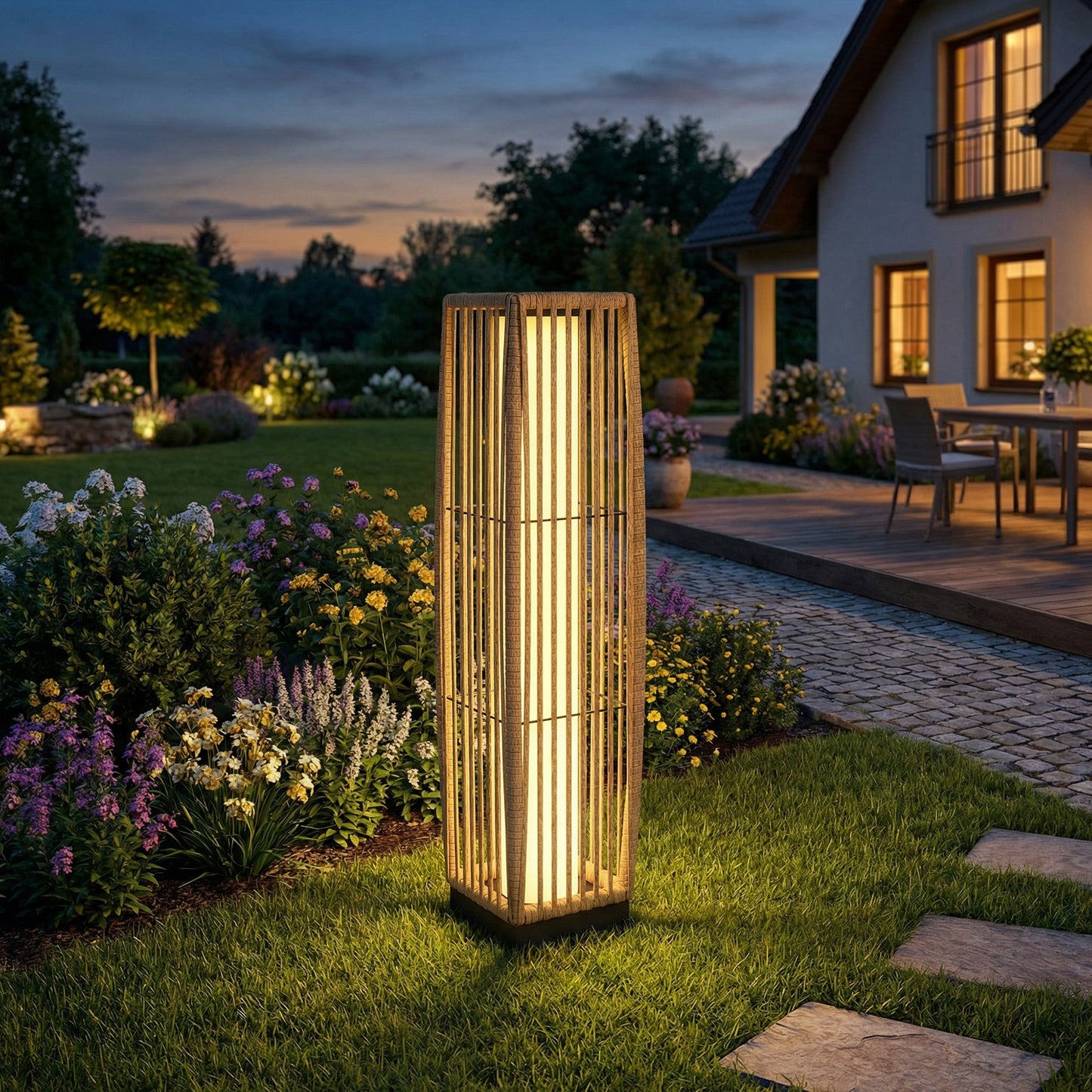 Outsunny Linterna De Jardín De Ratán Solar Luces Encendido Y Apagado Automático_3