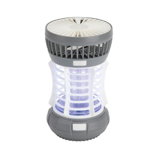 Inseticida/Lâmpada/Lanterna/Ventilador/Luz de Emergência "5 em 1". 60 m². Jata para áreas exteriores/interiores