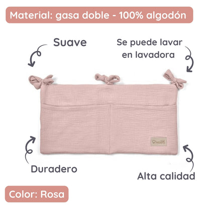 Organizador De Cuna Con Compartimentos Muselina Rosa_3
