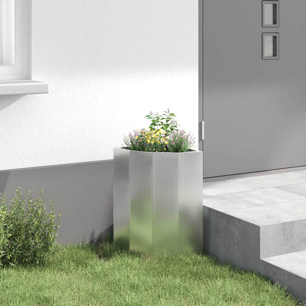 Macetero De Esquina Plateado 30 X 30 X 50 Cm Acero Galvanizado_3