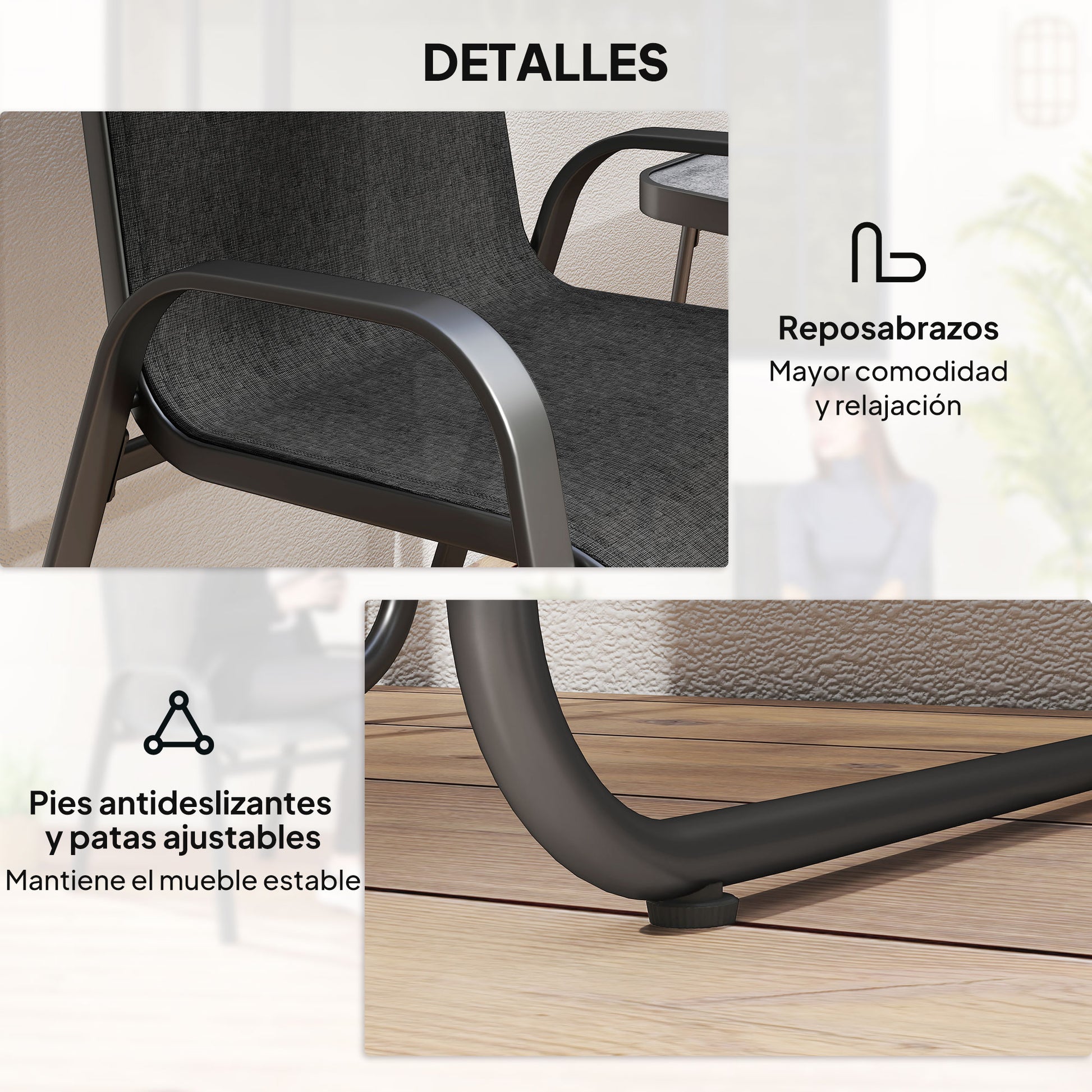 Outsunny Conjunto De Muebles De Jardín Con 2 Sillones Apilables Y Mesa De Centro_5