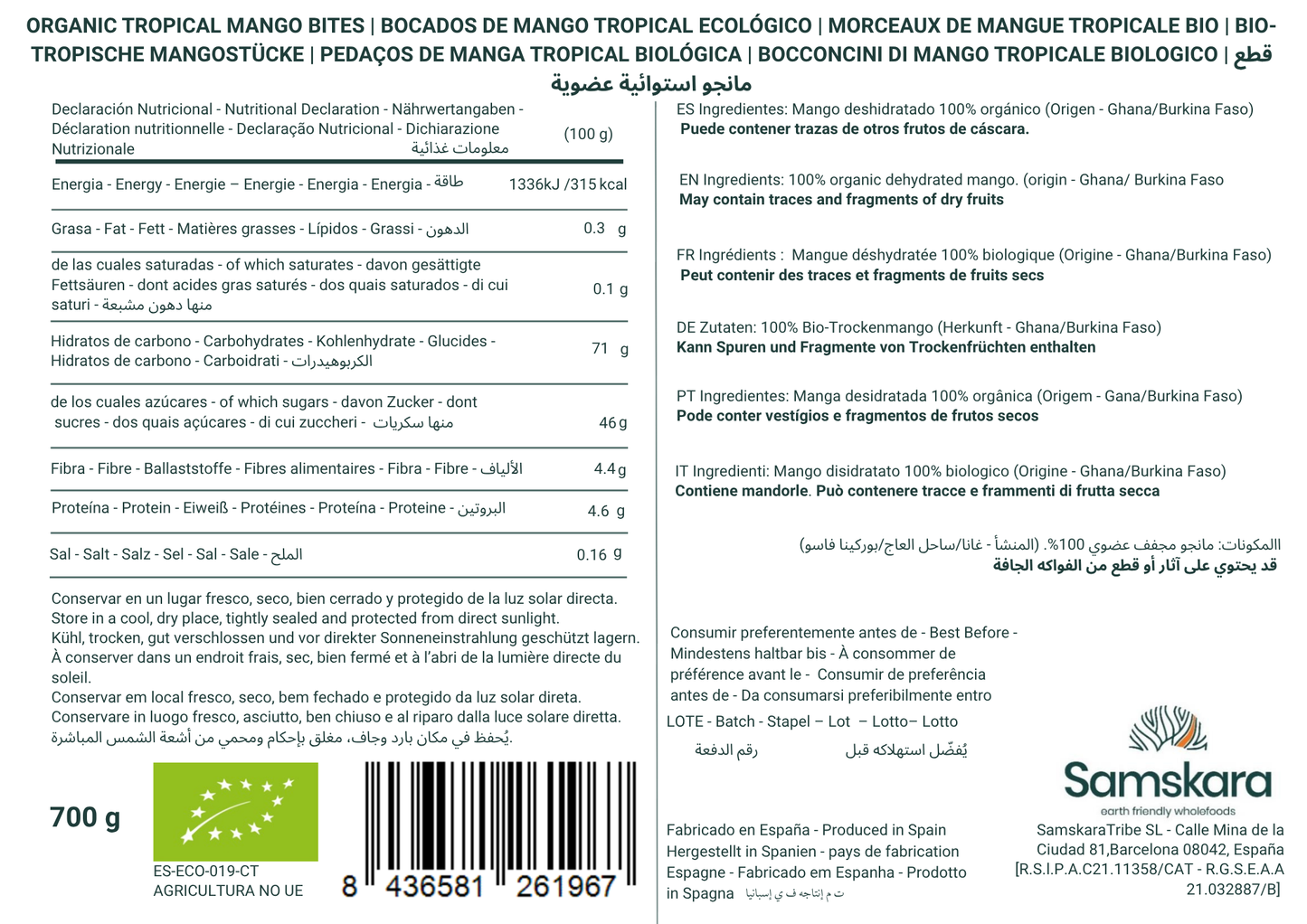 Bocados De Mango Tropical Ecológico Bio - Envasados Al Vacío - 700g_1