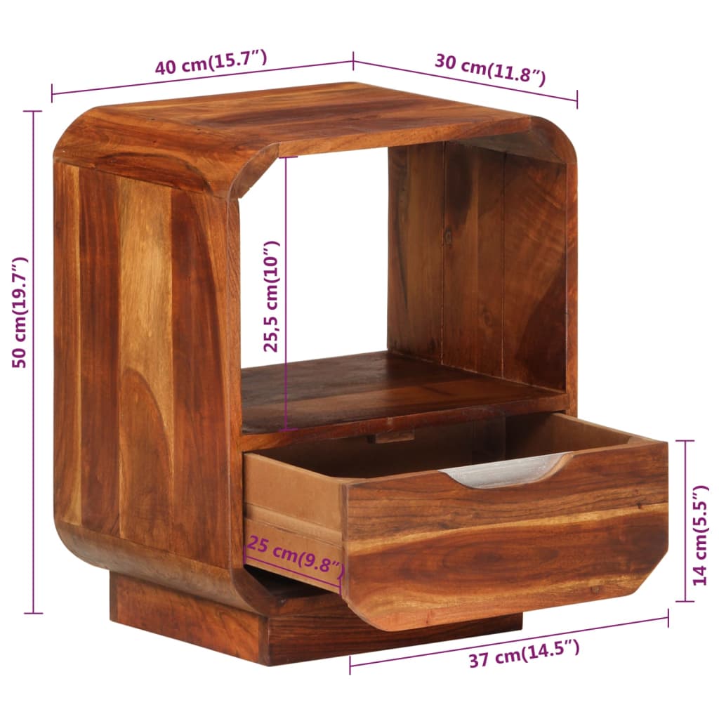 Mesita De Noche Con Cajón Madera Maciza De Sheesham 40x30x50 Cm_3