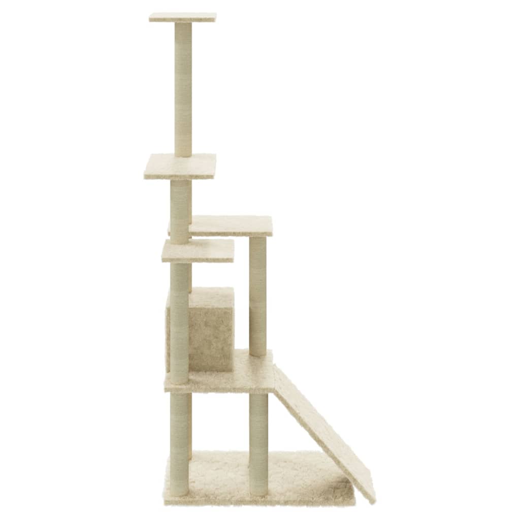 Rascador Para Gatos Con Postes De Sisal Color Crema 155 Cm_5