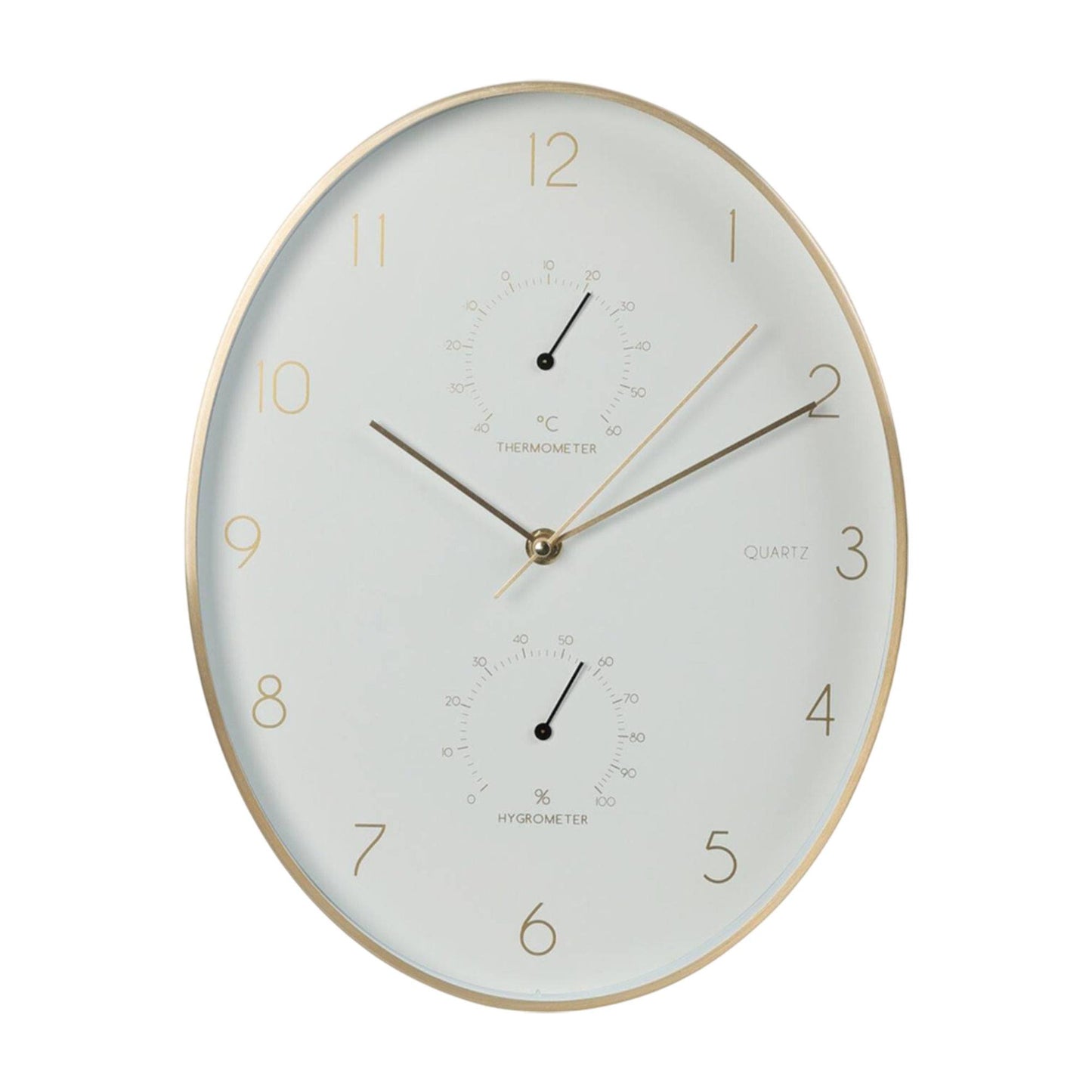 Well Home Reloj De Pared De Aluminio Con Borde Dorado, Termómetro E Higrómetro De 34,5x27,1cm_0