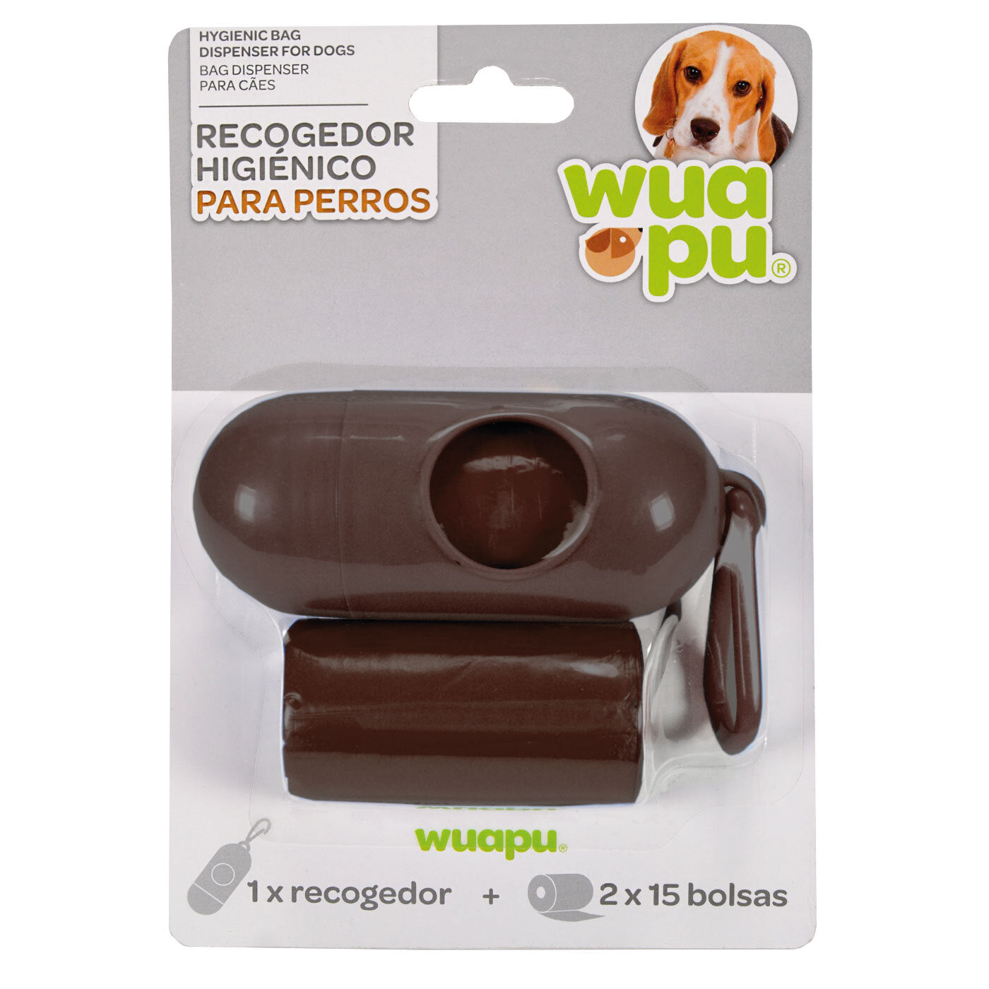 Portarollos Dispensador Marron De Bolsas Higiénicas Recoge Excrementos De Perro Wuapu Con 30 Bolsas_0