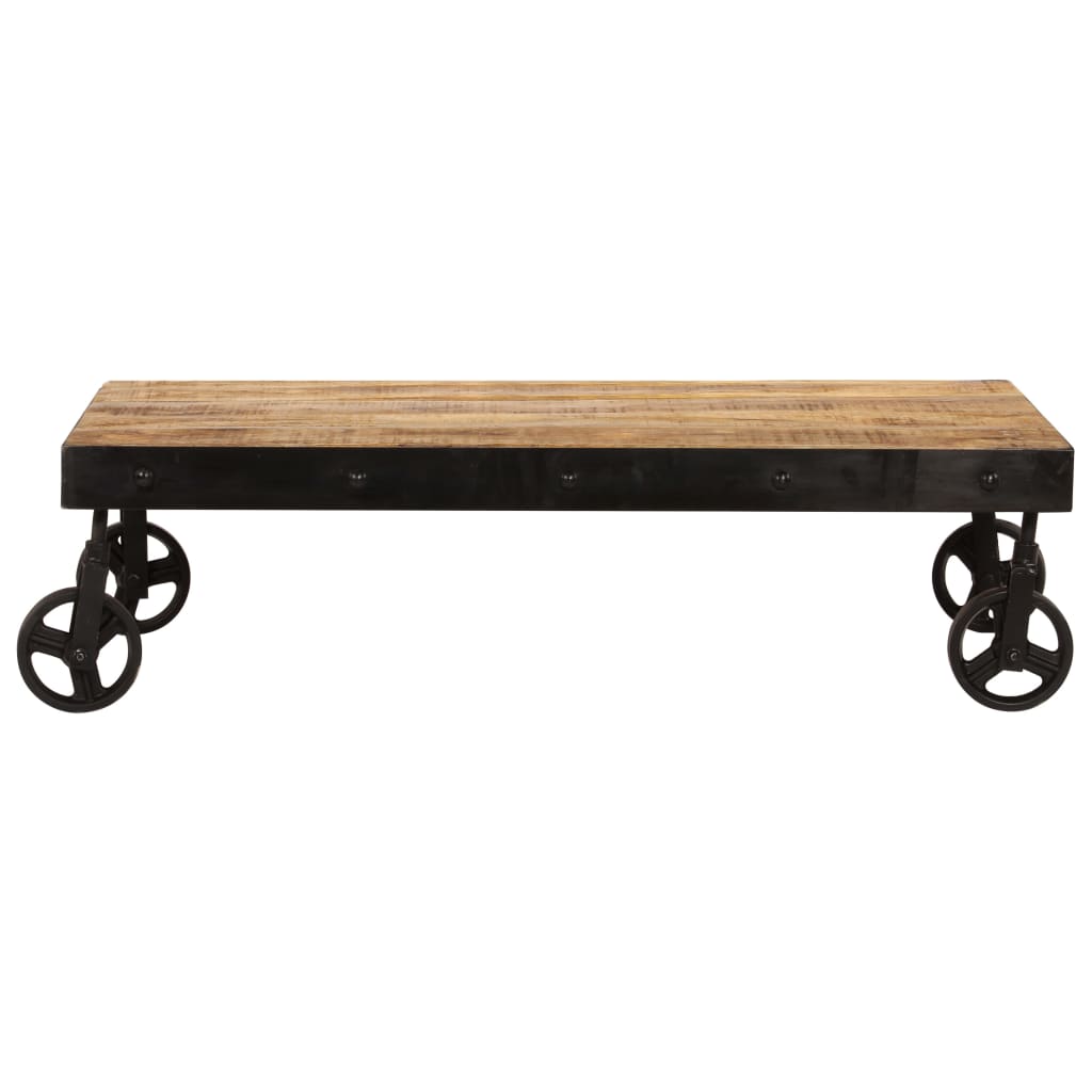 Mesa De Centro Con Ruedas Madera Maciza De Mango 100x60x26 Cm_0