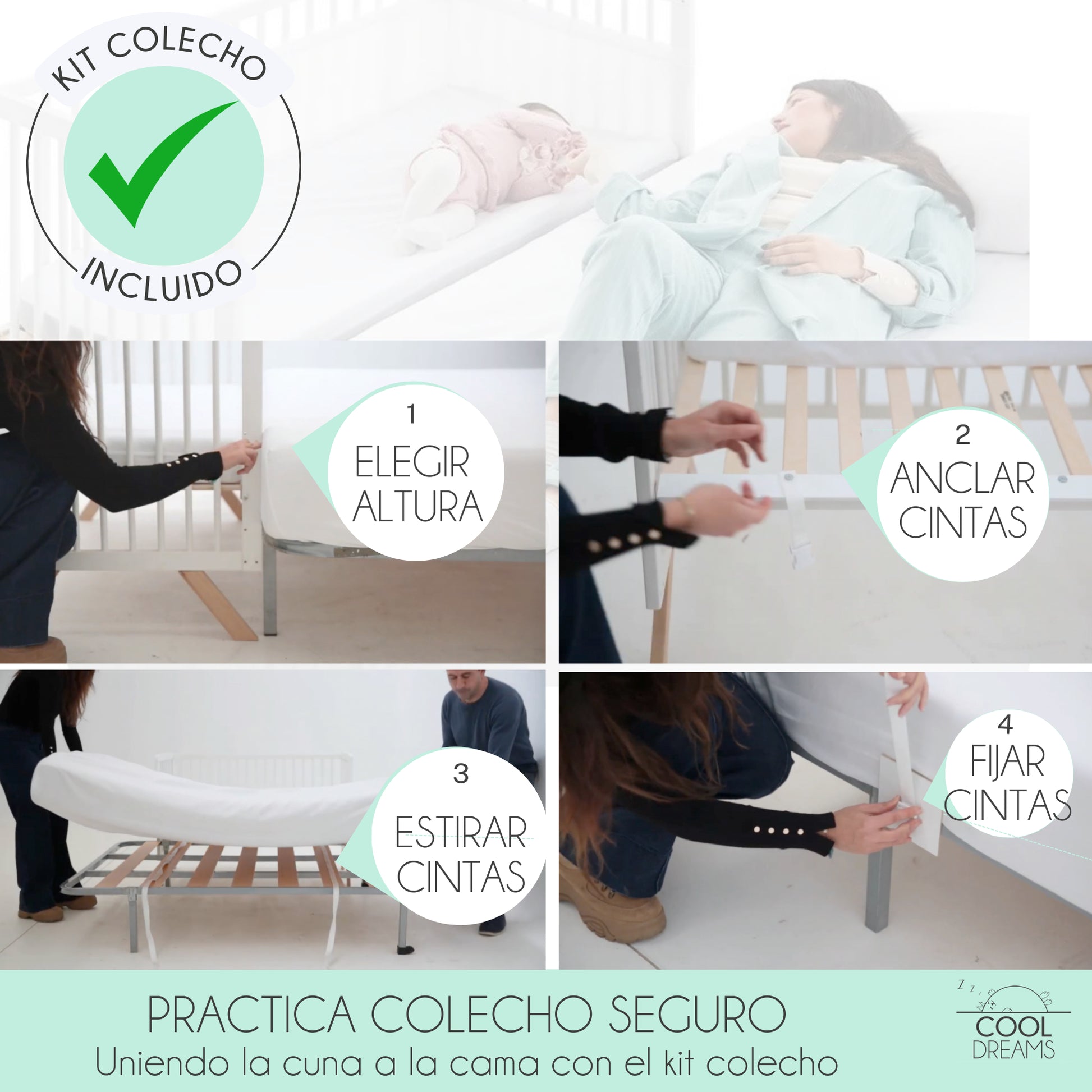 Cuna Colecho De Bebé Indi Estilo Nórdico Infantil 120x60 Cm, Con Kit Colecho, Bajera Y Encimera 100% Algodón_1