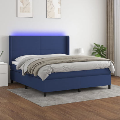 Cama Box Spring Colchón Y Luces Led Tela Azul 180x200 Cm / Vetonek_3