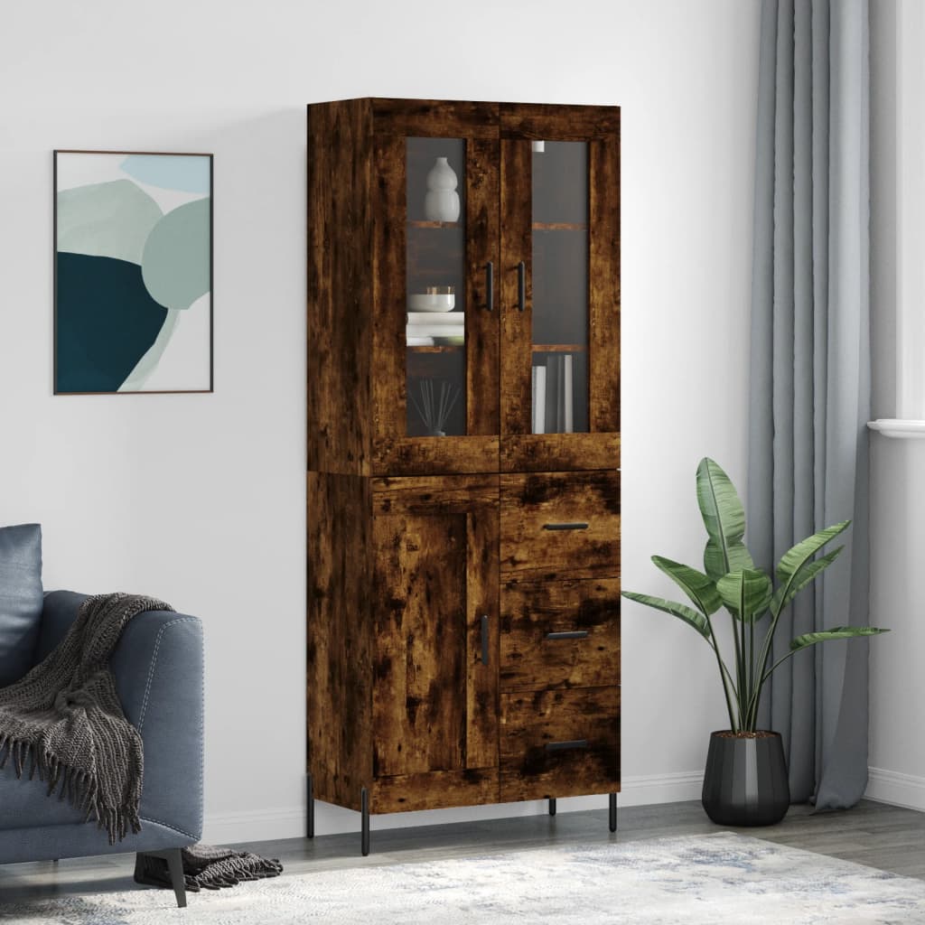 Aparador Alto Madera Contrachapada Roble Ahumado 69,5x34x180 Cm_0