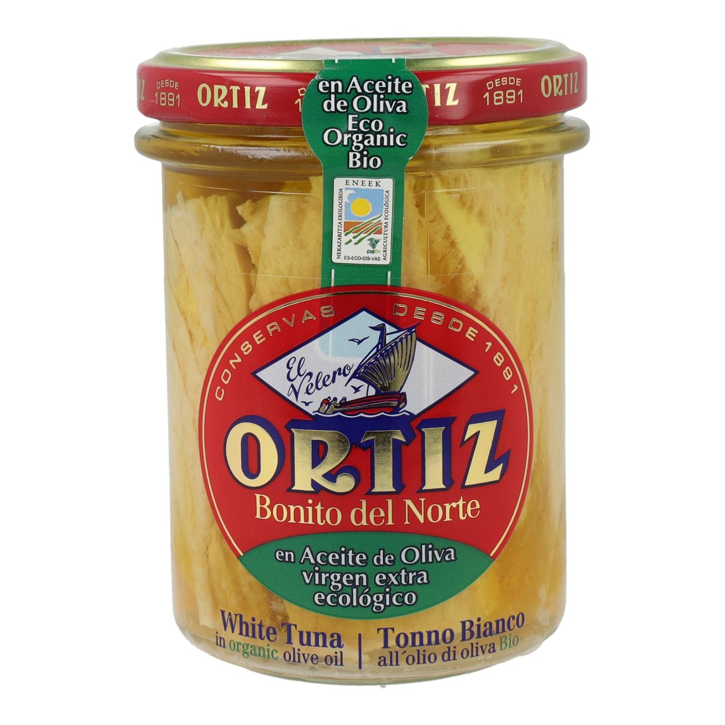 Enlatado Bonito del Norte ECO Ortiz 220g em pote.