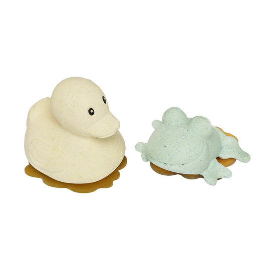 Conjunto de 2 brinquedos de banho "Squeeze &amp; Splash" Pato e Sapo, areia e verde claro.