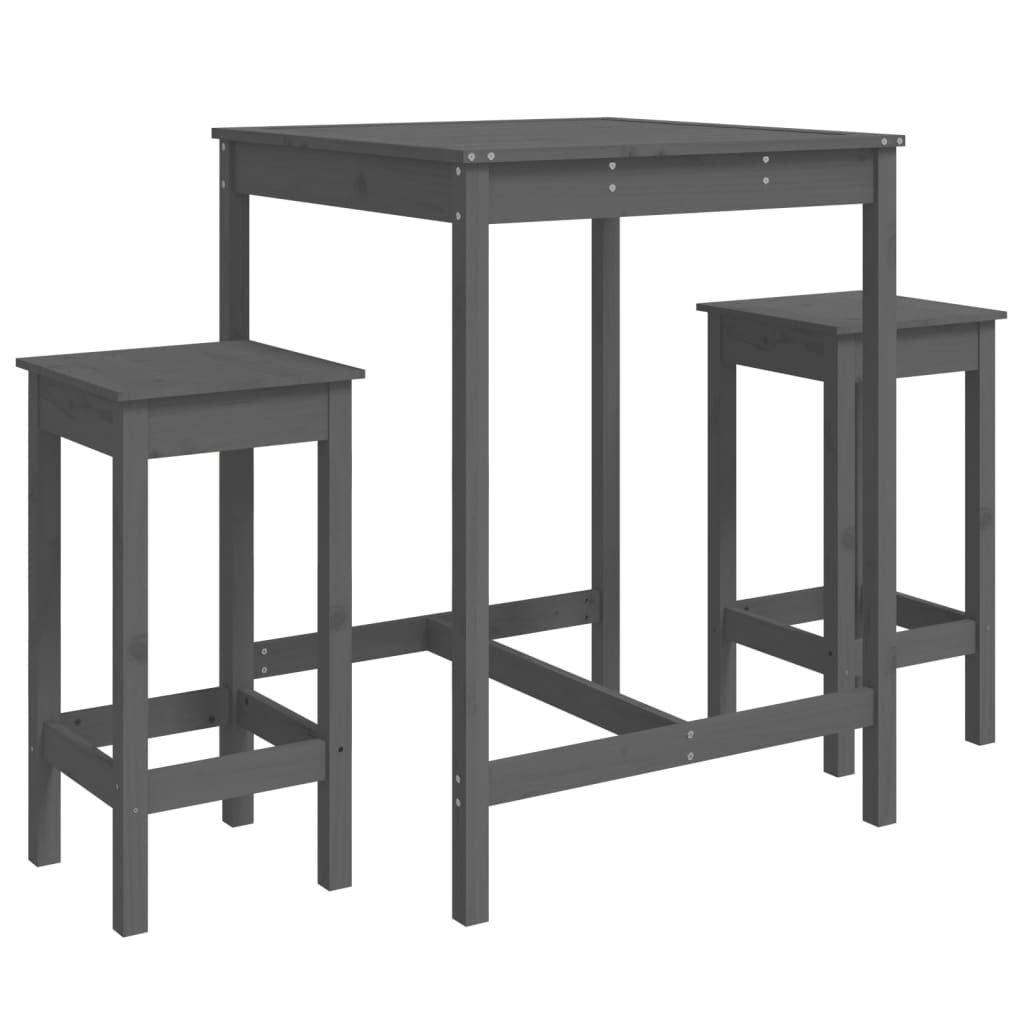 Vidaxl Set De Mesa Y Taburetes Altos Jardín 3 Piezas Madera Pino Gris_0
