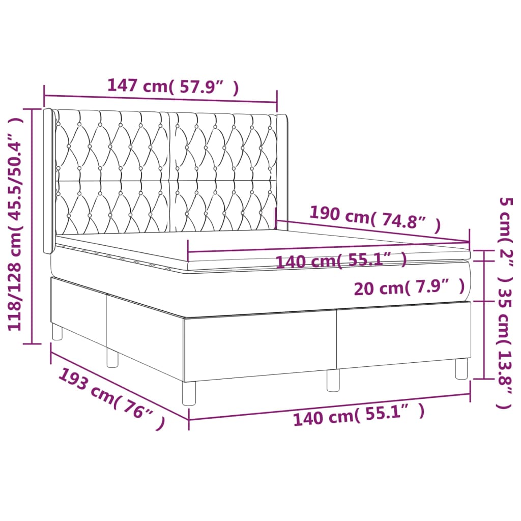 Cama Box Spring Colchón Y Luces Led Tela Azul 140x190 Cm / Vetonek_1