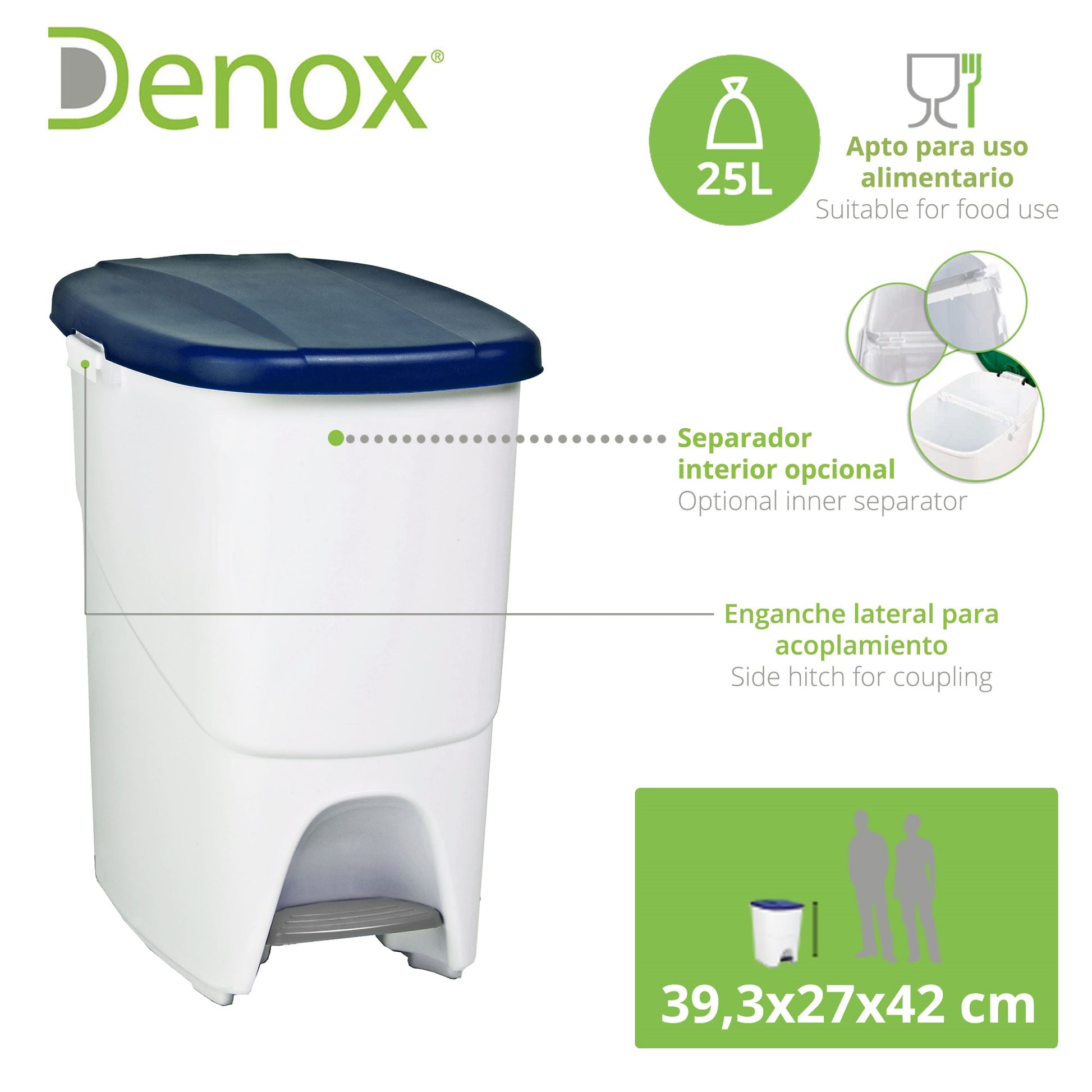 Pack Reciclaje Pedalbin Ecológico: 3 Contenedores De 25 Litros En Colores. Capacidad Total 75 Litros.